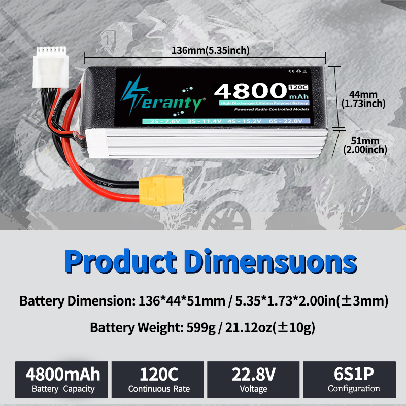 TERANTY 6S 4800mAh Lipo Batter - Drone Battery Connector reseña y precio