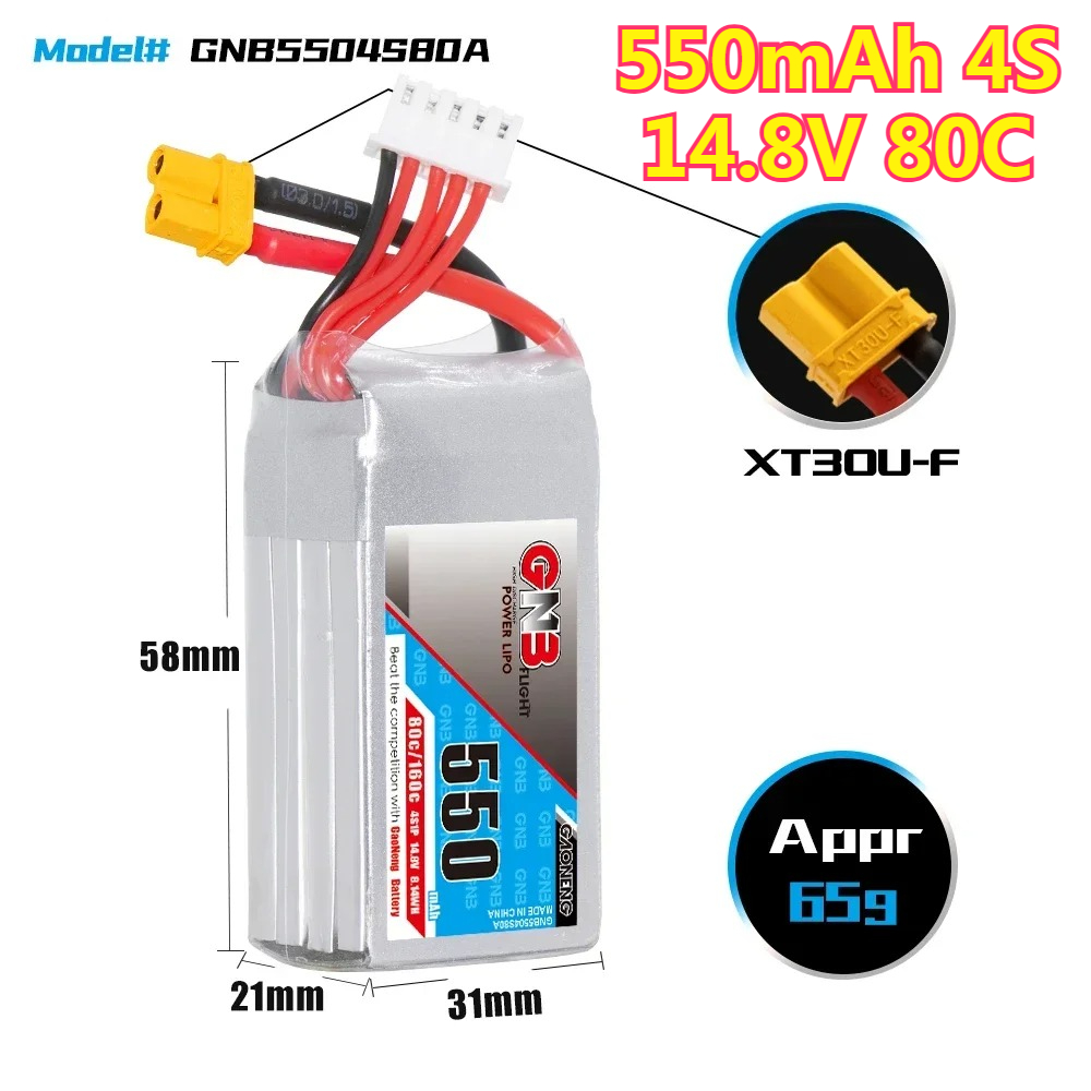 550mAh 4S 14.8V 80C with XT30  - Drone Battery 4S reseña y precio
